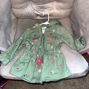 Girls Toddler Jacket 24M - Green with Pink Flower Details
